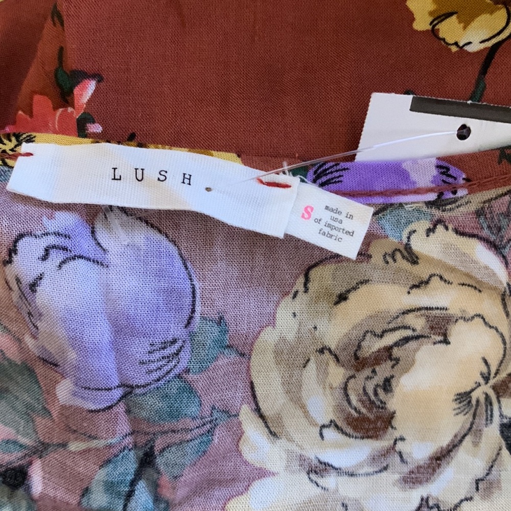 LUSH Rust Floral Print Wrap Dress size Small - Picture 6 of 6